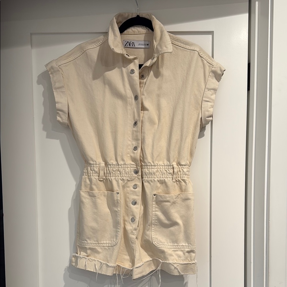 Zara Cream Button-Up Romper Size S